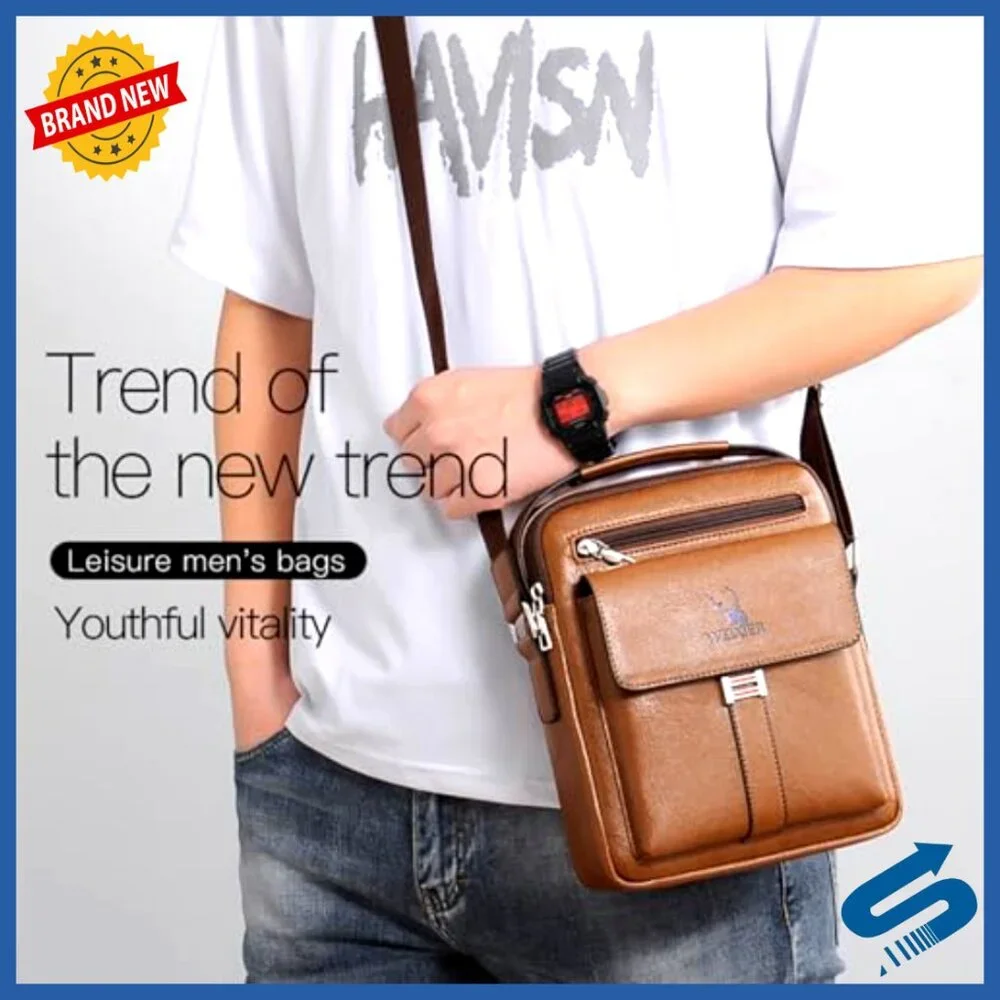 Small Leather Messenger Bag Crossbody Shoulder Satchel for Men